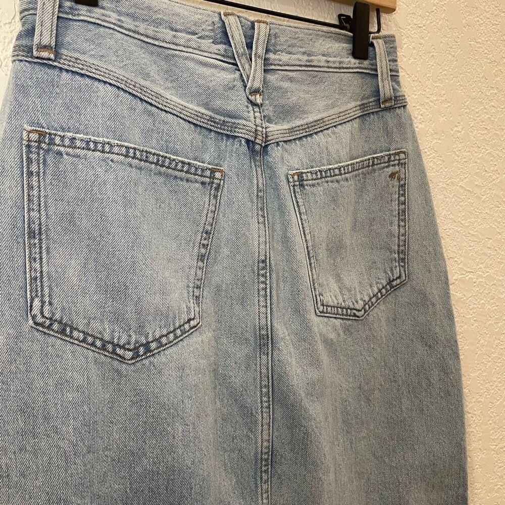 Madewell Light Wash Rigid Jean A Line Double Denim Country Cowboy Midi Skirt Siz - Picture 7 of 10